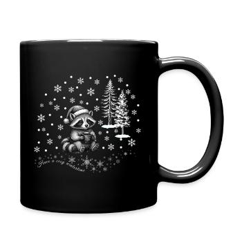 Waschbär Schnee /raccoon snowflakes Weihnachten - Tasse einfarbig - Schwarz - Rechts