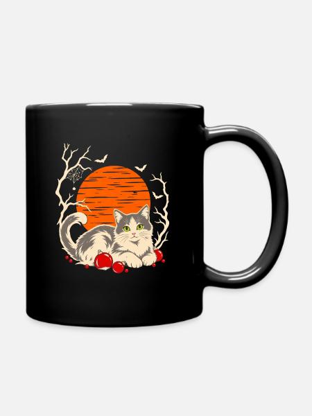 Katze Weihnachten Line Art Christbaumkugeln - Tasse einfarbig - Schwarz