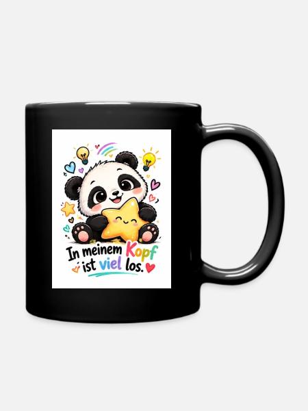 Panda Kopfchaos mit Sternen - Tasse einfarbig - Schwarz