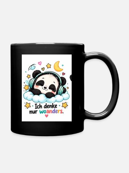Panda Traum mit Kopfhörern - Tasse einfarbig - Schwarz