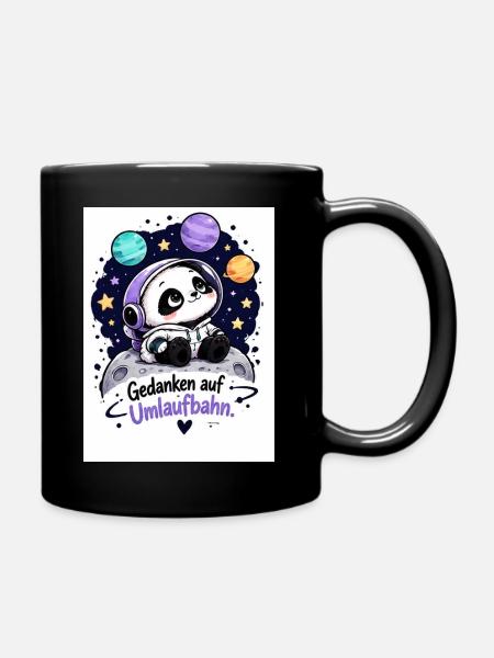 Panda im Weltraum Umlaufbahn - Tasse einfarbig - Schwarz