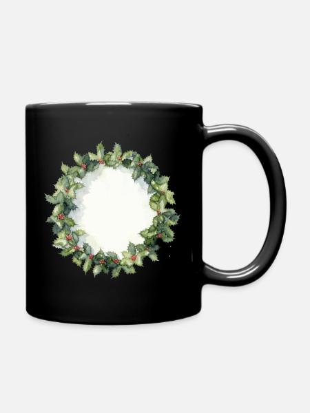 Wasserfarbener Christkranz - Tasse einfarbig - Schwarz