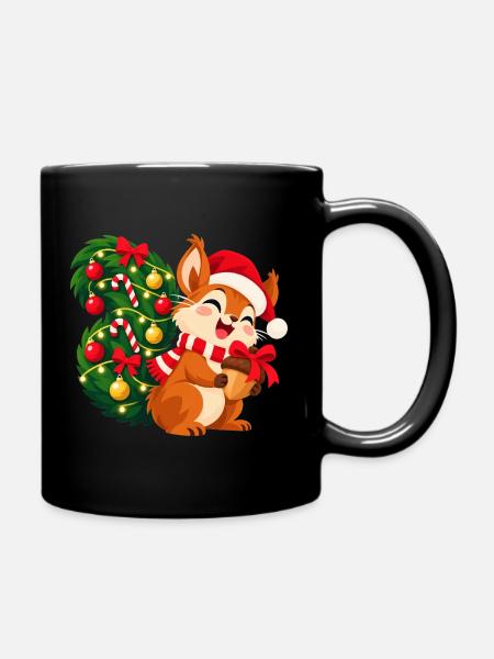 Weihnachtliches Eichhörnchen - Tasse einfarbig - Schwarz