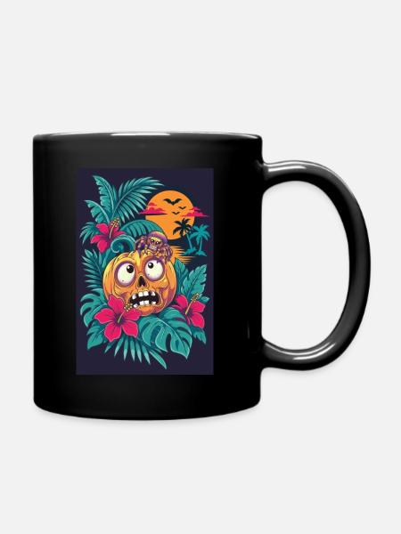 Skelett-Kürbis und tropischer Mond - Tasse einfarbig - Schwarz