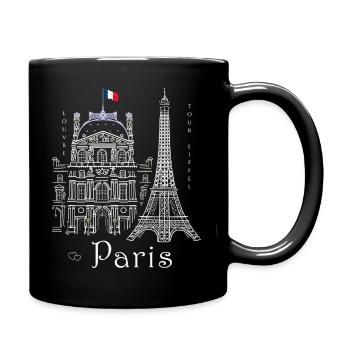 Paris, Eiffelturm und Louvre handgezeichnet - Tasse einfarbig - Schwarz - Rechts
