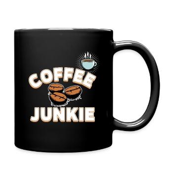 Coffee Junkie - Kaffeebohnen und Tasse - Tasse einfarbig - Schwarz - Rechts