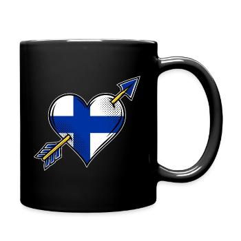 Finnland Flagge Herz mit Pfeil - Tasse einfarbig - Schwarz - Rechts