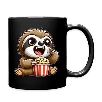 Lustiges Faultier Popcorn Kino Vampir Zähne Film - Tasse einfarbig - Schwarz - Rechts