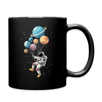 Astronaut mit Ballons Planeten Raumfahrt - Tasse einfarbig - Schwarz - Rechts