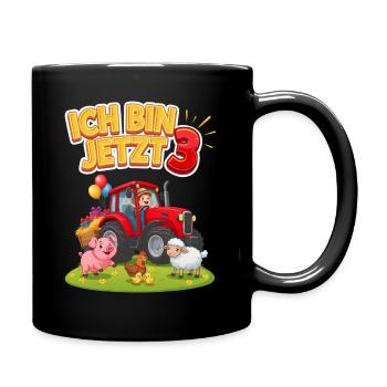 Ich bin jetzt 3 Traktor Bauernhof Geburtstag - Tasse einfarbig - Schwarz - Rechts