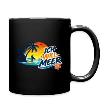 Tropischer_Sonnenuntergang_mit_ICH_WILL_MEER - Tasse einfarbig - Schwarz - Rechts