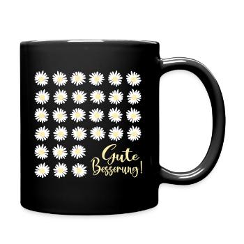 Gute Besserung wünschen, Gänseblümchen - Tasse einfarbig - Schwarz - Rechts
