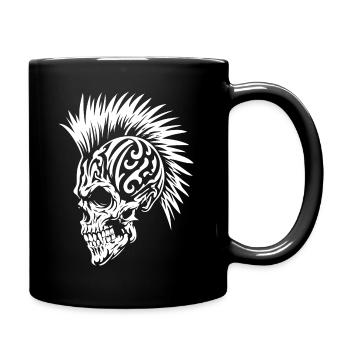 Punk Schädel mit Irokesenfrisur Tribal - Tasse einfarbig - Schwarz - Rechts