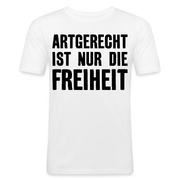 ARTGERECHT IST NUR DIE FREIHEIT VEGAN VEGANER - Männer Slim Fit T-Shirt - Weiß - Vorne - Nik (191cm)