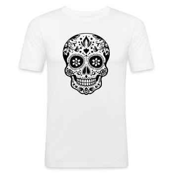 Calavera Sugar Skull, schwarz weiß - Männer Slim Fit T-Shirt - Weiß - Vorne - Nik (191cm)