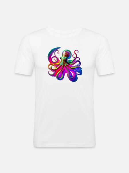 Psychedelic Neon Octopus - Men's Slim Fit T-Shirt - white