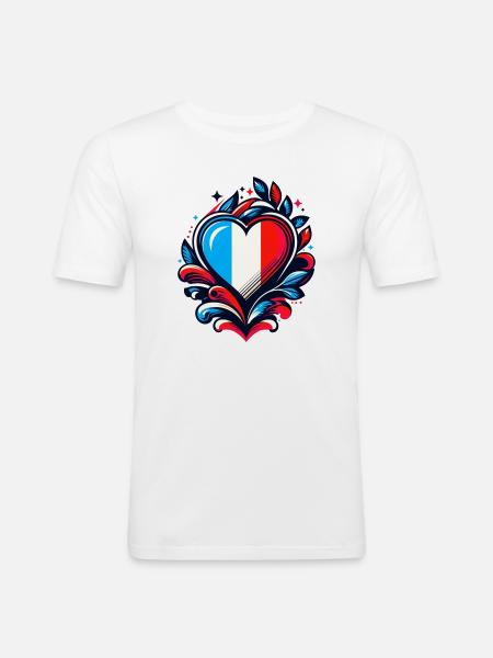 Heart French Flag - Men's Slim Fit T-Shirt - white