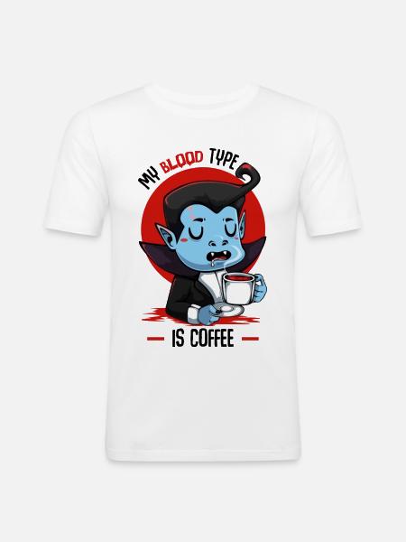 Blood Coffee Vampire Cartoon - Men's Slim Fit T-Shirt - white