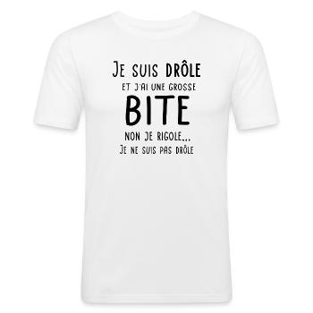 Je suis drôle et j'ai une grosse bite - T-shirt près du corps Homme - blanc - Devant - Nik (191cm)
