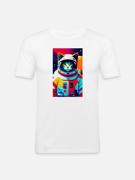Chat astronaute - T-shirt près du corps Homme - blanc