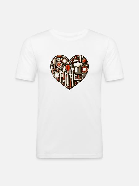 Küchenliebe Herz - Männer Slim Fit T-Shirt - Weiß