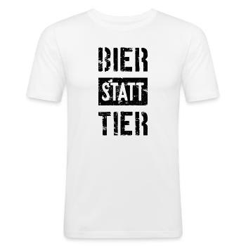 BIER STATT TIER - Männer Slim Fit T-Shirt - Weiß - Vorne - Nik (191cm)