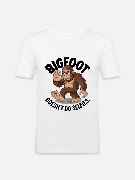 Bigfoot Doesn't Do Selfies - Men's Slim Fit T-Shirt - white