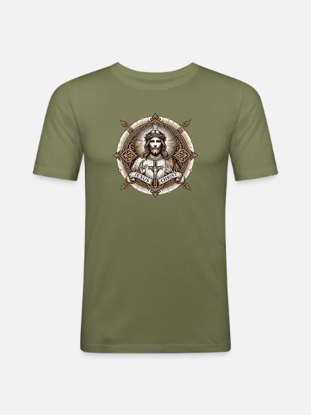 Jesus Christ Antiq Logo - Men's Slim Fit T-Shirt - khaki green