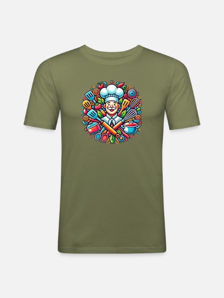 Chef Logo - T-shirt près du corps Homme - vert kaki