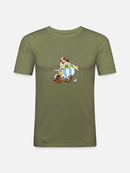 Asterix & Obelix con Dogmatix in the Wild - Maglietta aderente da uomo - verde kaki