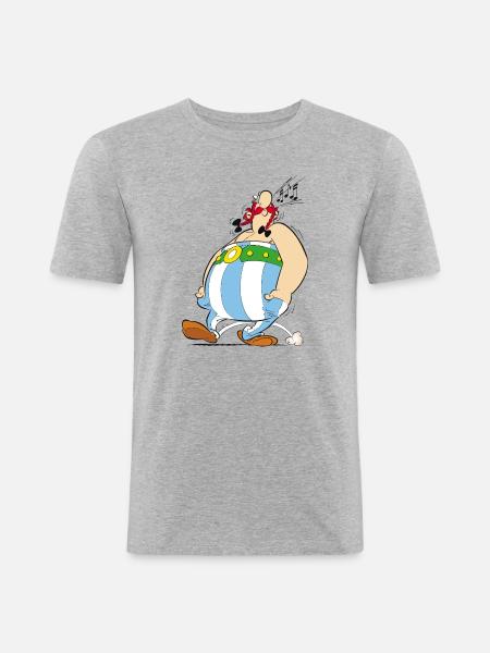 Asterix & Obelix - Obelix Sifflant - T-shirt près du corps Homme - gris chiné