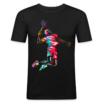 Federflinke Badminton Spielerin - Männer Slim Fit T-Shirt - Schwarz - Vorne - Nik (191cm)
