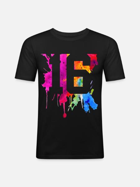 16 YEARS 16TH BIRTHDAY - Men's Slim Fit T-Shirt - black