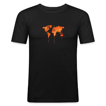 Weltkarte - Männer Slim Fit T-Shirt - Schwarz - Vorne - Nik (191cm)