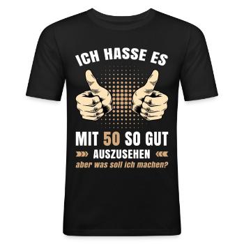50. Geburtstag Damen Herren T-Shirt 50 Jahre alt - Männer Slim Fit T-Shirt - Schwarz - Vorne - Nik (191cm)