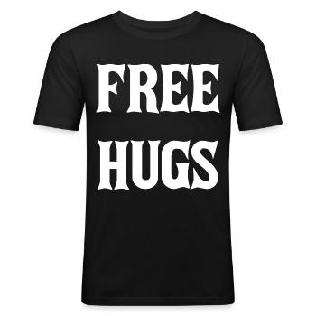 Free Hugs Typographic Poster - Männer Slim Fit T-Shirt - Schwarz - Vorne - Nik (191cm)