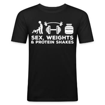 Sex Gewichte heben Protein Shakes Stellungen - Männer Slim Fit T-Shirt - Schwarz - Vorne - Nik (191cm)