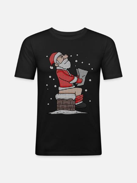 Père Noël assis sur la cheminée drôle - T-shirt près du corps Homme - noir