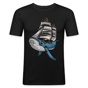 Segelschiff trifft stolzen Wal - Männer Slim Fit T-Shirt - Schwarz - Vorne - Nik (191cm)