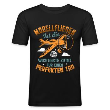 Modellfliegen - Männer Slim Fit T-Shirt - Schwarz - Vorne - Nik (191cm)
