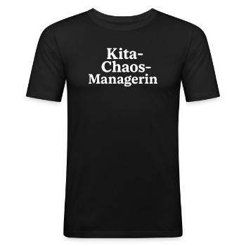 Kita-Chaos-Managerin (weiß) - Männer Slim Fit T-Shirt - Schwarz - Vorne - Nik (191cm)