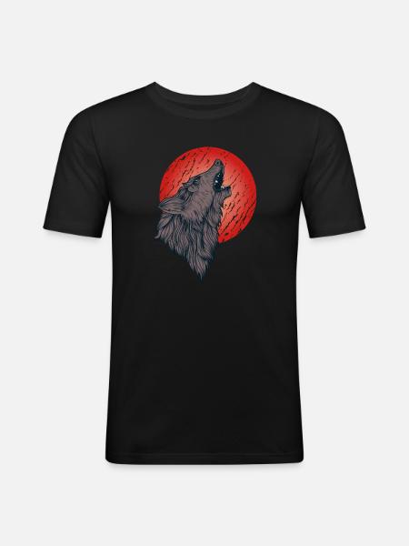 Howling wolf, full moon - Men's Slim Fit T-Shirt - black