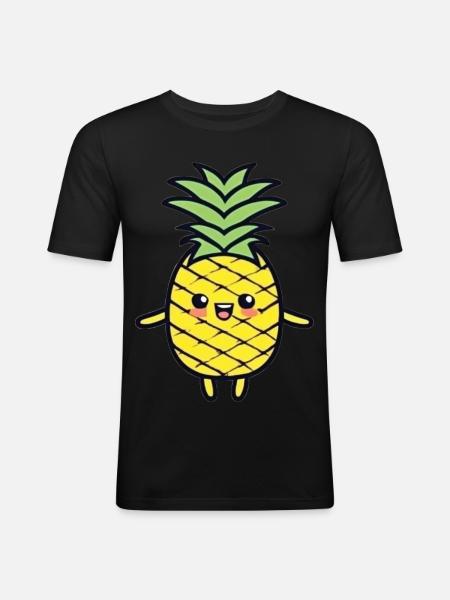 Cheerful Pineapple Cartoon Charm - Men's Slim Fit T-Shirt - black
