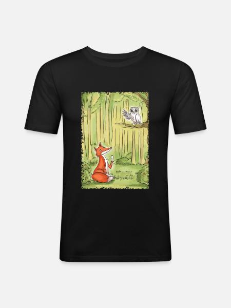 Waldgespräch: Fuchs und Eule - Männer Slim Fit T-Shirt - Schwarz