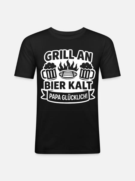 Grill Papa Bier Kalt - Männer Slim Fit T-Shirt - Schwarz