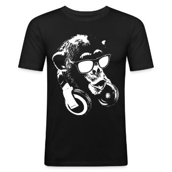 Affe DJ Weiß - Männer Slim Fit T-Shirt - Schwarz - Vorne - Nik (191cm)