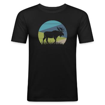 Elch - Männer Slim Fit T-Shirt - Schwarz - Vorne - Nik (191cm)