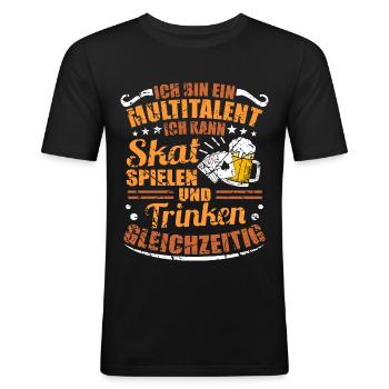 Skatspiel Skat Spruch Lustig Skatspieler - Männer Slim Fit T-Shirt - Schwarz - Vorne - Nik (191cm)