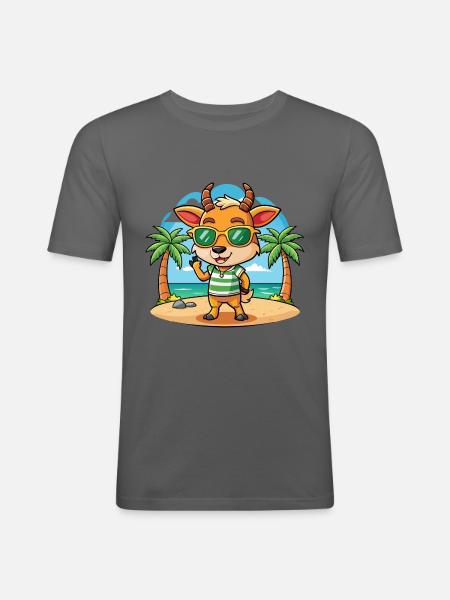Antelope Funny Cartoon Summer Beach Sunglasses - Men's Slim Fit T-Shirt - graphite grey