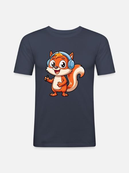 Ekorre Rolig Tecknad Figur Hörlurar Musik - Slim Fit T-shirt herr - marinblå